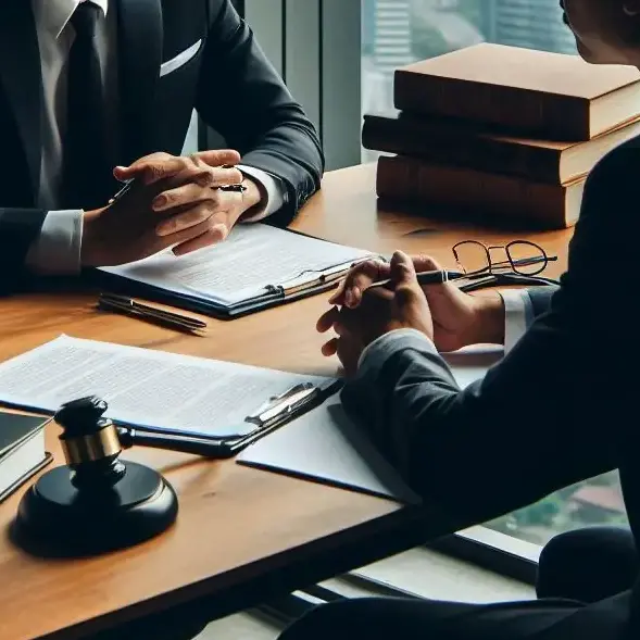 律師與客戶對談的照片 雙方中間隔著桌子